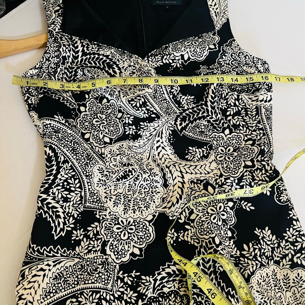 David Meister Black White Paisley Print Sleeveless Sheath Dress Size 2 - Picture 5 of 7